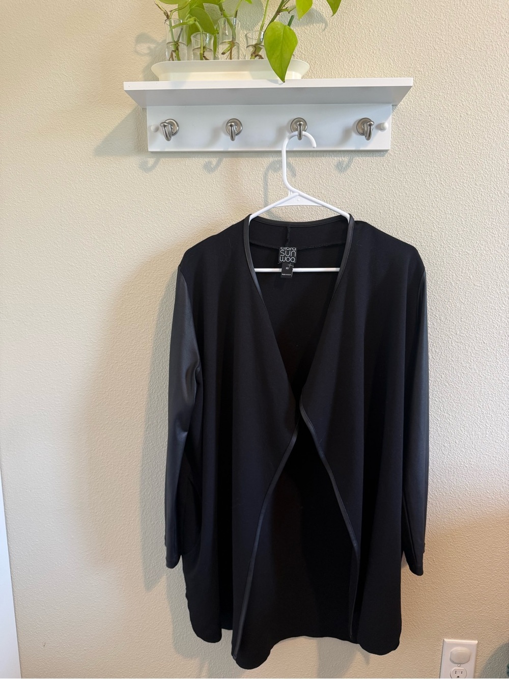 Leather Black Open-Front Draped Blazer